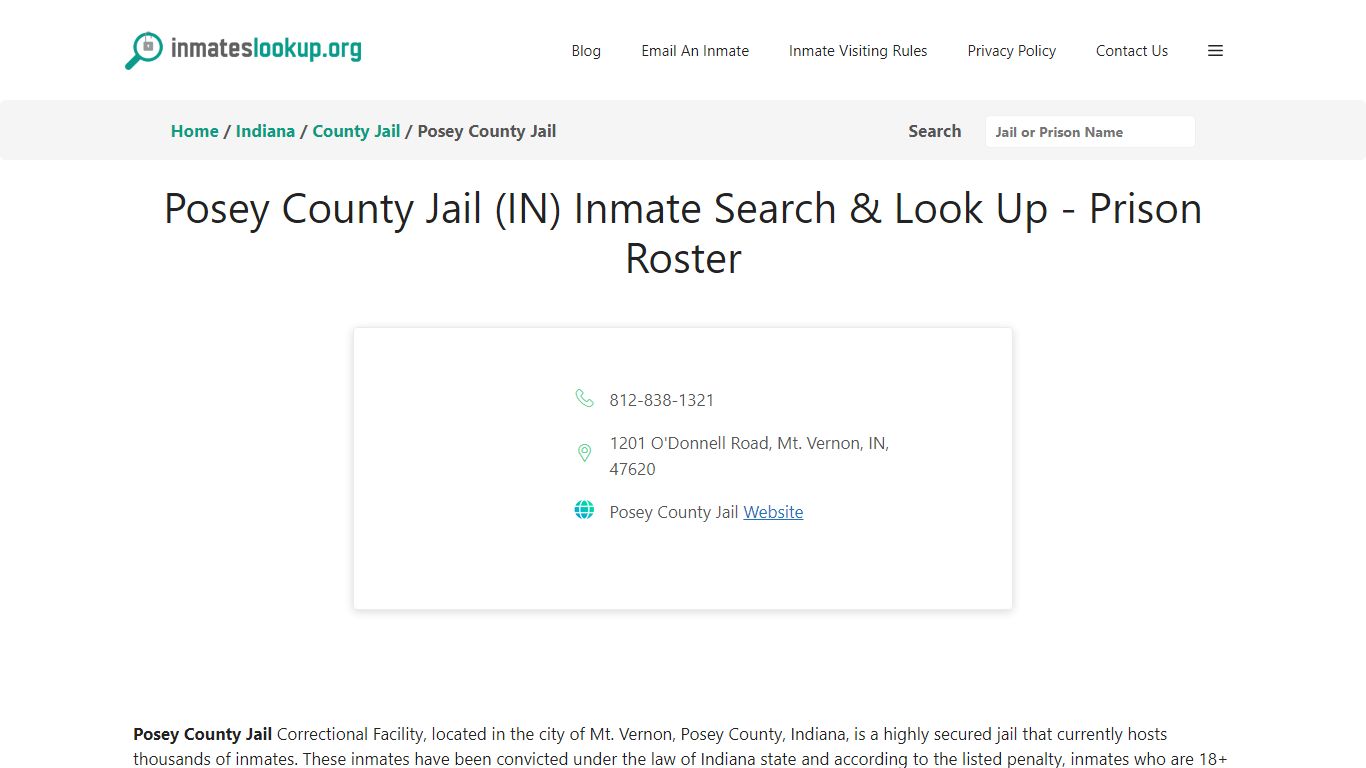 Posey County Jail (IN) Inmate Search & Look Up - Prison Roster